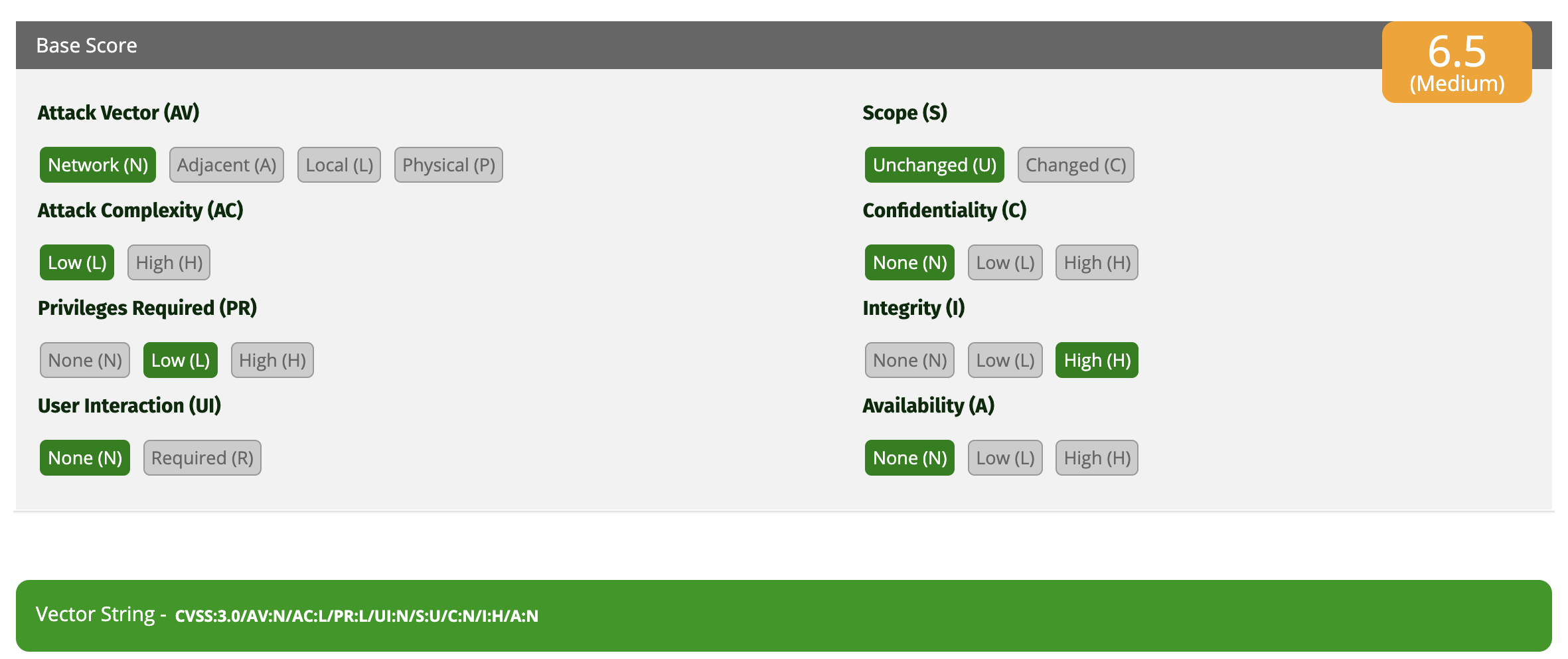 CVSS Calculator Screenshot