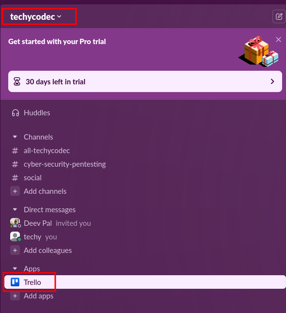 Trello App in Slack Screenshot