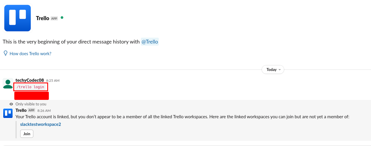/trello login Command Screenshot